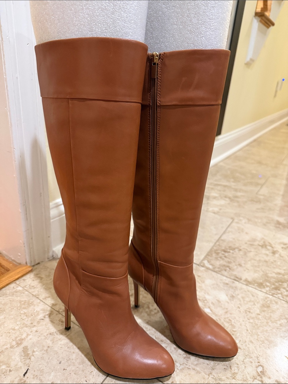 Women’s Tall Tan Leather Stiletto Boots